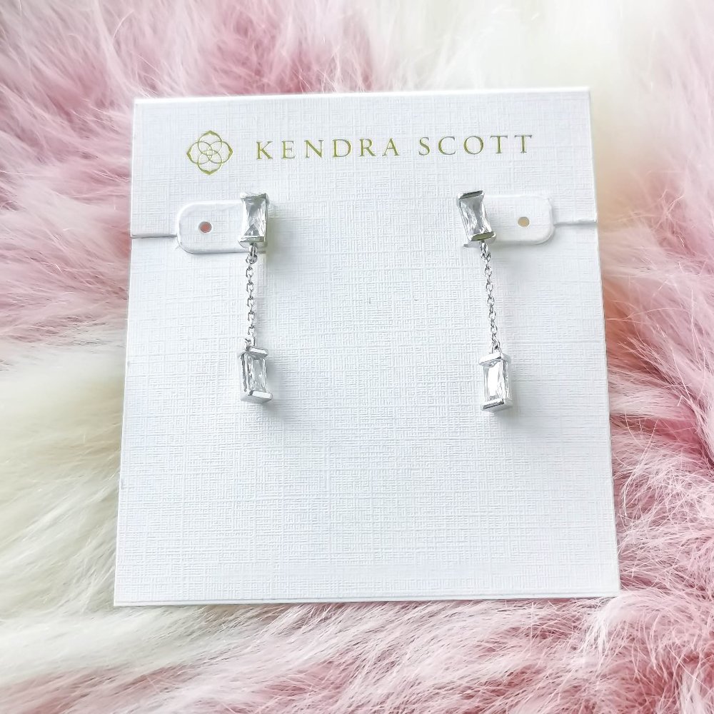 Kendra Scott Silver Juliette White Crystal Drop Earrings